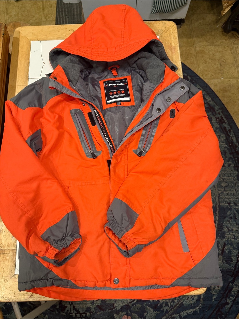 Hawke & Co Men's High-Visibility Orange and Gray Ski Jacket with Hood